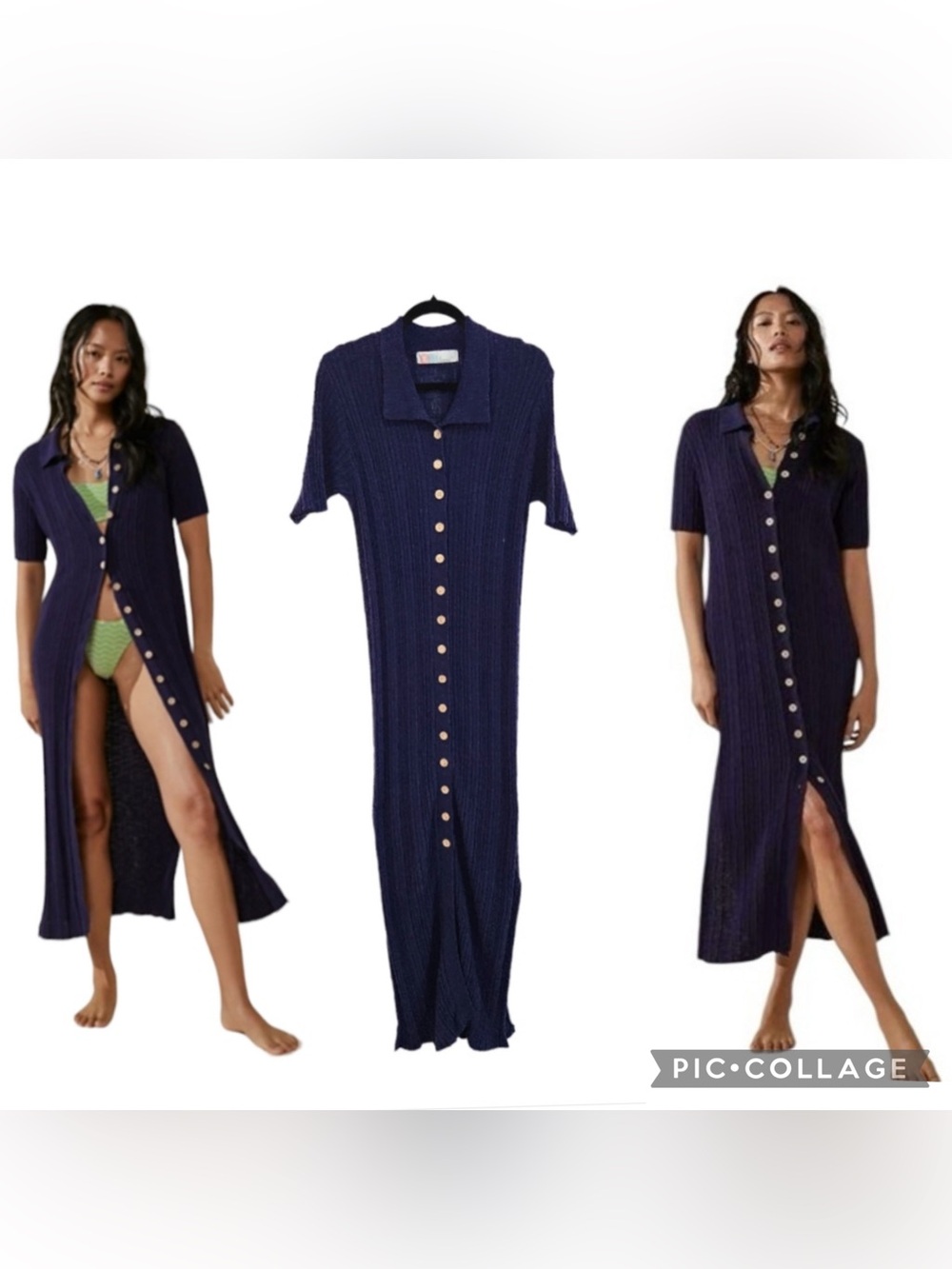 Free People BEACH Dress -Cover Up-Navy Midi Ribbed Sweater Dress *Riding Waves*